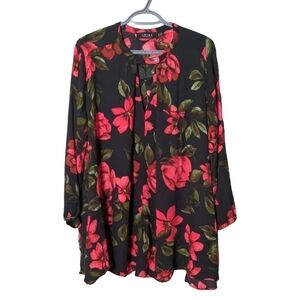 Akira Tunic Dress Black Rose Long Sleeve Key Hole Neckline Party Hi Low Size L
